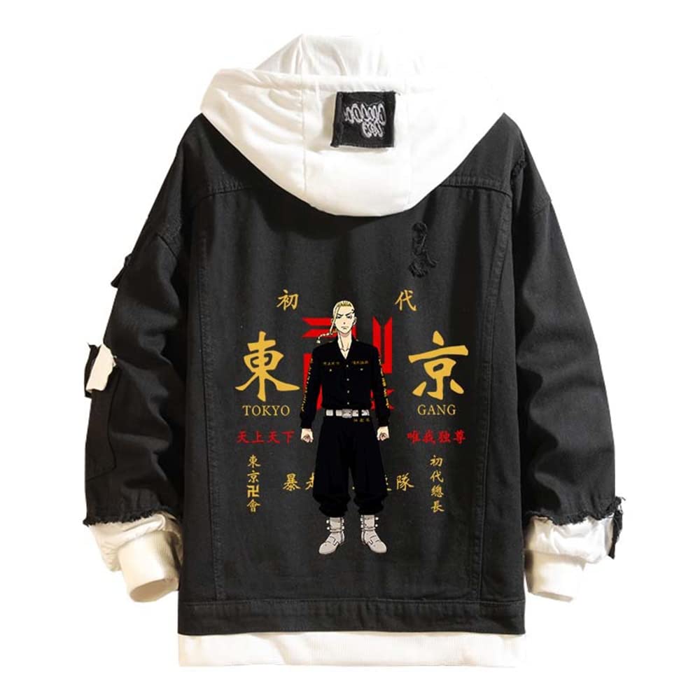 Burn paper potsAnime Hanagaki Takemichi Jacket cosplay black Hooded Sweatshirt Men Jacket Halloween Denim Coat