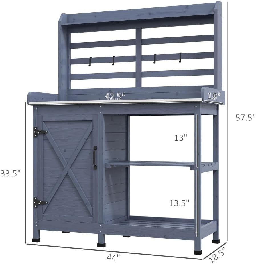 Easy to Clean Wooden Potting Bench with Storage,Sink,Water Tap,for Backyard,Patio,Balcony