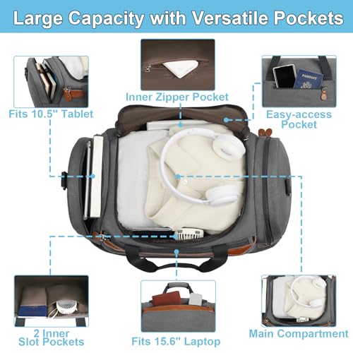 Image of Duffle Bag for Travel, Expandable 50L Canvas Weekender Bag, Overnight Bag Travel Duffel Bag for Men Carry On Luggage with Removable Shoulder Strap, Durable & Water-Resistant