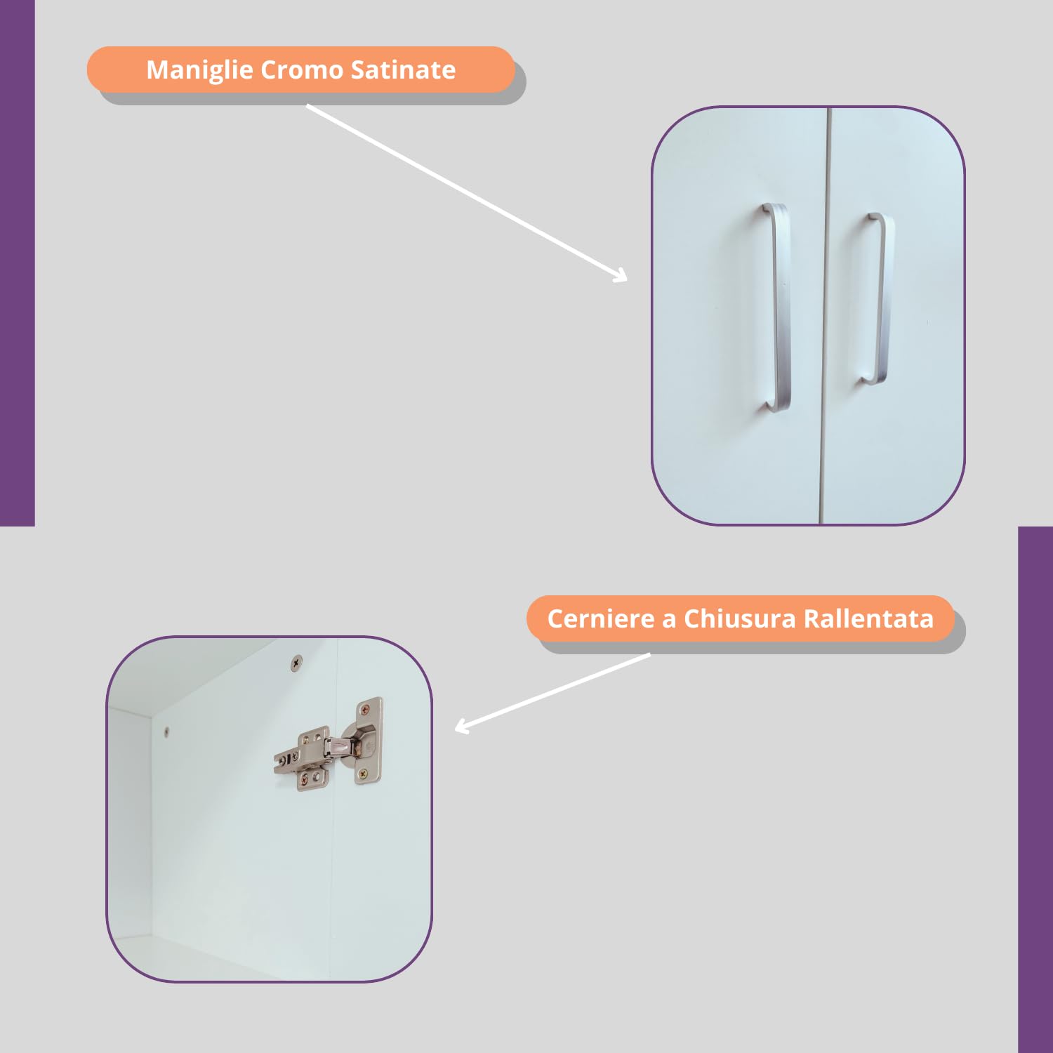 eacommerce - Armadio Multiuso con 2 Ante | 5 Ripiani | Stile Moderno in Legno Melaminico | Chiusura Rallentata, Maniglie Cromo Satinate | Per Ingresso Garage Ripostiglio - Colore Bianco