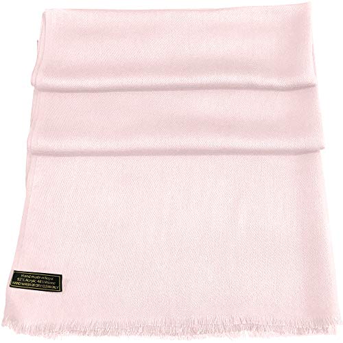 CJ Apparel Baby Pink Light Pink Solid Color Fringe Design Nepalese Shawl Scarf Wrap Stole Throw Head Wrap Pashmina Hand Made in Nepal New4