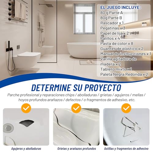 Miniatura 7 de Kit Reparacion Bañera, Hupeyna Kit Reparación Baldosas Para Reparacion Azulejos, Acrílico, Cerámica, Esmalte, Cocina Cuarto De Baño Arreglar Astillas Grietas Arañazos Agujeros- Combinación De Colores