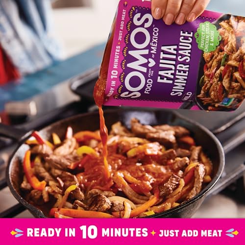 Image of SOMOS Variety Simmer Sauce - 1 Taco Pouch + 1 Pastor Pouch + 1 Fajita Pouchs - Gluten Free - Plant Based - Non-GMO - All Natural - Perfect for Steak, Chicken, & More - 8oz (3 Pack)