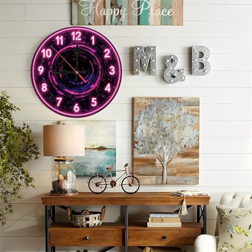 10 Neon Pink Wooden Wall Clock
