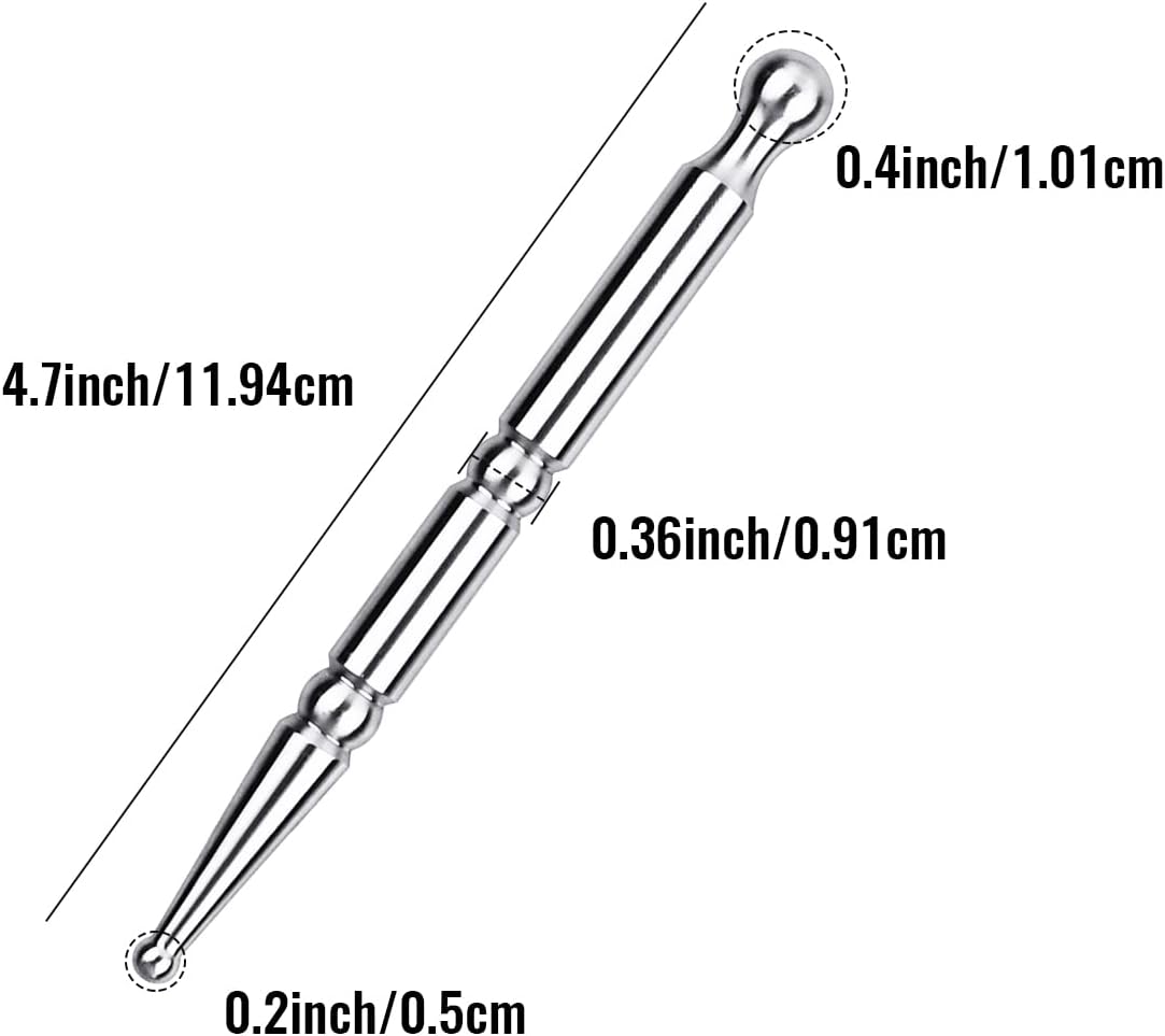 Tenalleys 1 Pcs Stainless Steel Acupuncture Massage Pen, Double Headed Body Point Probe Pen Manual Deep Tissue Massage Tool for Facial Reflexology Massage and Full Body Meridian Pain Relief (Silvery)
