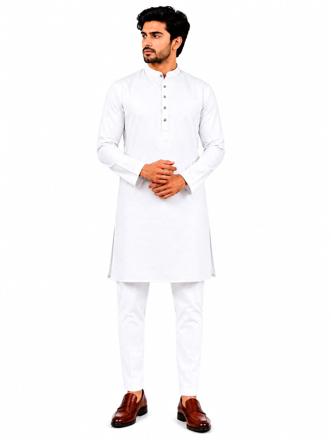 fahme Men's Premium Cotton Blend Solid Kurta | Regular Fit | Mandarin Collar | Full Sleeves | Traditional Ethnic Wear for Men | Festive & Casual Kurta-picture-29