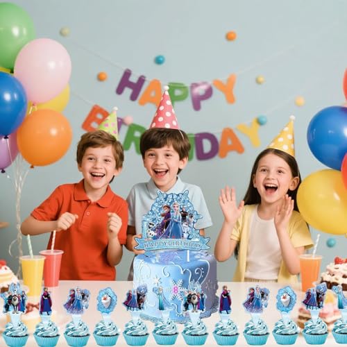 25 Pcs Anime Cake Toppers, Happy Birthday Party Decorations, Blue Cake Decorations, Cute Party Supplies for Girls by Fnjoe - Used condition - Image 4