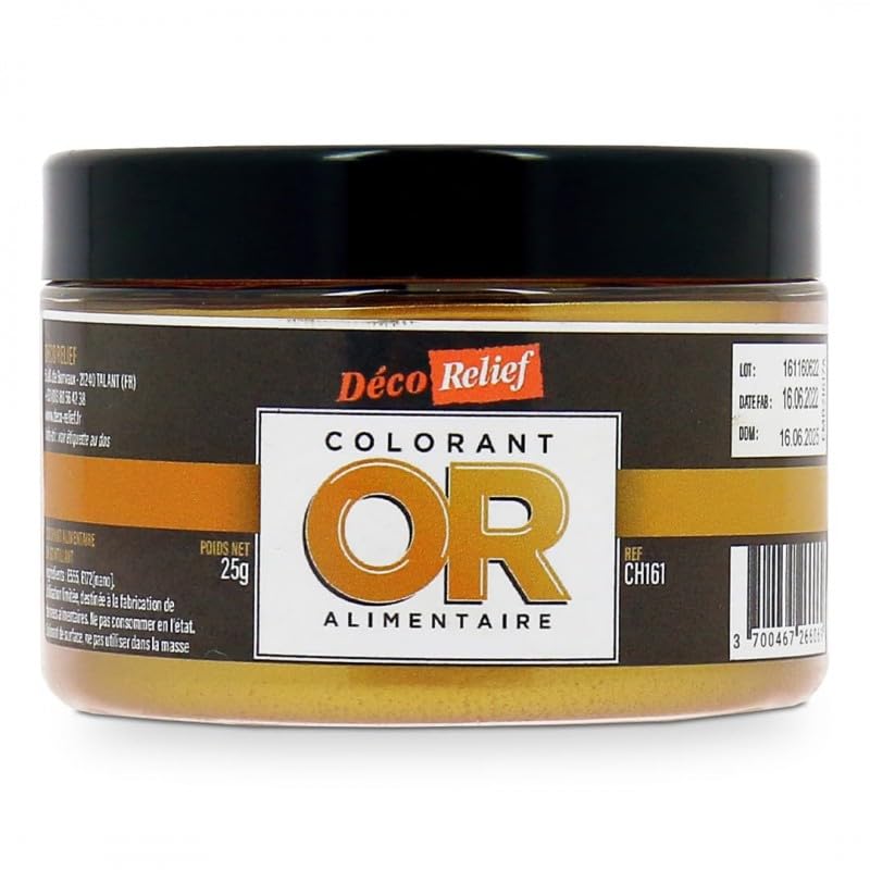 Déco Relief - Colorant Or Précieux Métallisé 25 g - Colorant Professionnel - Colorant Alimentaire - Ingrédient pour Cuisine & Pâtisserie