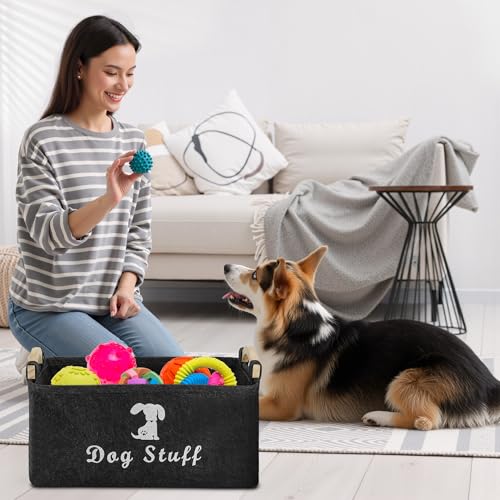 TranRantic Spielzeugkiste für Hunde, 25 x 38 x 18 cm, Aufbewahrungskorb für Spielzeug für Haustiere, aus Filz, Spielzeugkorb für Hunde mit Griff, Spielzeugkiste für Welpen, faltbar