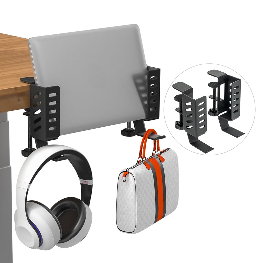 Zeitel® 2 in 1 Tablet and Laptop Holder for Desk Edge – Aluminum Alloy Organizer With Headphone Hooks, Secure Screw Mounting, Space Saving Zeitel® 2 in 1 Tablet and Laptop Holder for Desk Edge – Aluminum Alloy Organizer With Headphone Hooks, Secure Screw Mounting, Space Saving