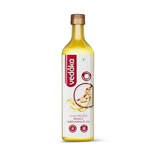 Amazon Brand - Vedaka Cold Pressed Groundnut (Peanut) Oil | 1 L | Cooking Oil | Pure & Unrefined | Contains MUFA & Omega -6 | Contains Antioxidants | Rich Aroma & Flavour Of Groundnuts
