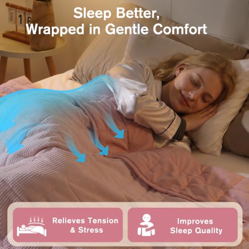 Image of Cooling Weighted Blanket for Adults, 12lbs 48 x 72 for Summer | Cozy and Breathable Waffle; Soft; Machine Washable; Filled with Glass Beads; Heavy Throw for Hot Sleepers in Bed; Pink