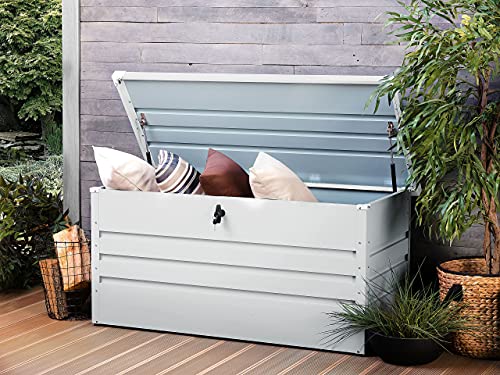 Beliani Große Metall-Gartentruhe 400 l hellgrau Kissenbox Auflagenbox für die Terrasse wasserdicht Aufbewahrungsbox… – Bild 3
