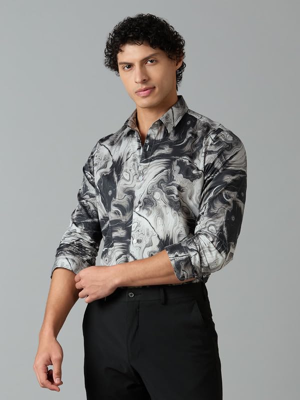 Image of Men's Printed Regular Fit Full Sleeves Cotton Formal Shirt