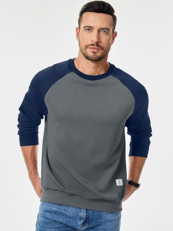 Men's Fall Crewneck Sweatshirts Patchwork Long Sleeve Geometric Texture Casual Pullover Shirt - Image 7