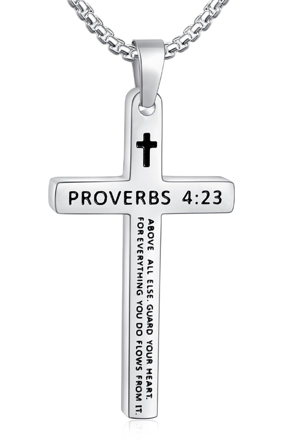 Fiusem Bible Verse Cross Necklace for Men, Stainless Steel Mens Necklace, Black/Gold/Silver Tone Cross Pendant for Men