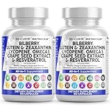 Clean Nutra Eye Vitamins with Bilberry Lutein and Zeaxanthin Supplements Lycopene 40mg Resveratrol Grape Seed Astaxanthin for Eyes - Eye Care Health Support (60 Count (Pack of 2))