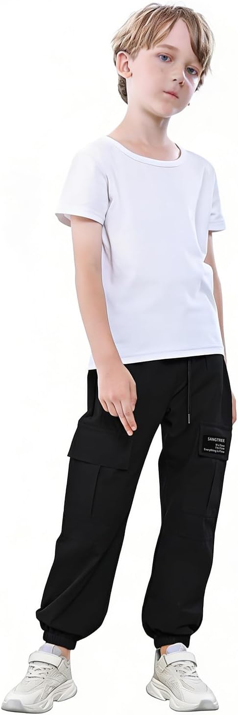 SANGTREE Boy's & Men's Cargo Pants Elastic Waist Drawstring Loose Tapered Multi Pockets Cargo Jogger Pants, 3 Years - Men XXL - Image 4