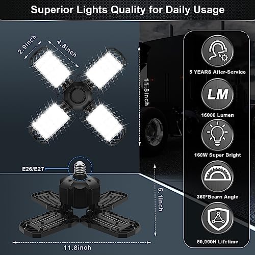Audles 4+1LEDGARAGELIGHT1PK1 Led Garage Light, 150W 15000Lm 6500K Led Shop Lights, Garage Lights Ceiling Led With 4 Deformable Panels, Screw In E26/E27 Socket Led Bulbs For Warehouse, Basement, Attic thumb #3