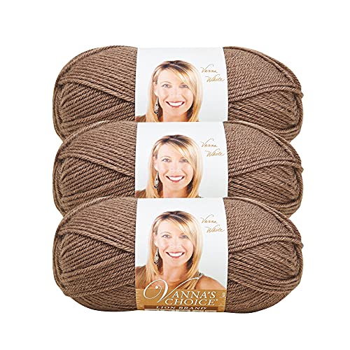 Image of Lion Brand Yarn, Vanna's Choice Crochet Yarn, Taupe, Brown, 3 Pack | Everyday Basic Worsted Weight Acrylic Knit & Crochet Fiber for Blankets, Bags, Sweaters, Hats, Scarves