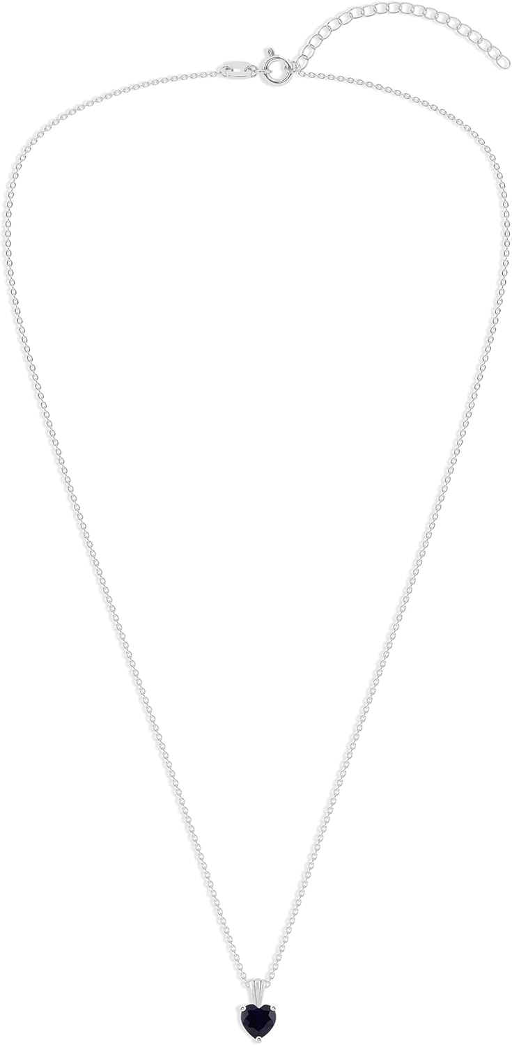 Belacqua Sterling Silver Heart Birthstone Gemstone Necklace for Women – 7x7mm Pendant with 15" Cable Chain + 2" Extender - Image 4