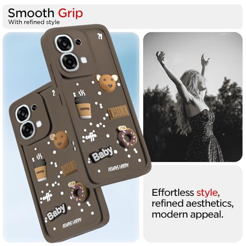 Image of Pikkme Back Cover for Oppo F31 5G / Oppo F33 5G | 3D Bear Silicone Cute & Fun Coffee Cartoon | Full Body Protection Bumper Case (Brown)