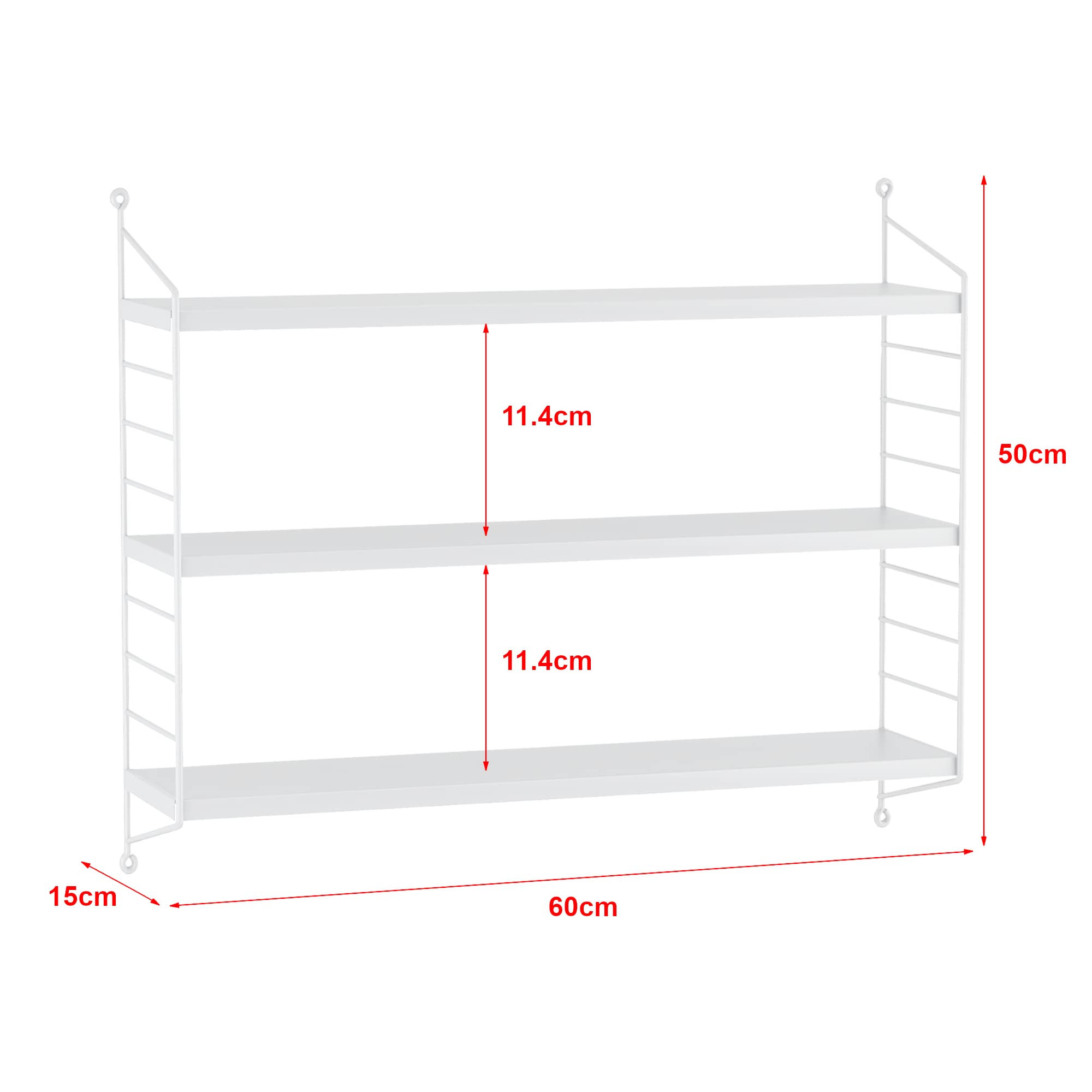 [en.casa] Scaffale da Parete a 3 Piani Regolabili in Altezza Mensola da Muro in Acciaio 50 x 60 x 15 cm - Bianco opaco