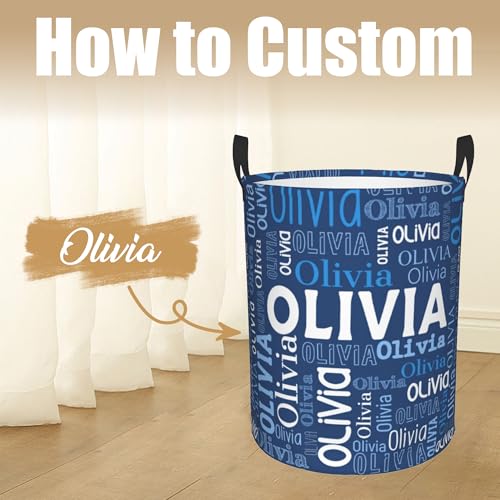 Image of Custom Name Laundry Hamper, Personalized Laundry Basket with Name for Boys Girls Men Women Kids, Customized Name Dirty Clothes Basket Gifts for Clothes Toy Bedroom Bathroom Laundry Room Dorm