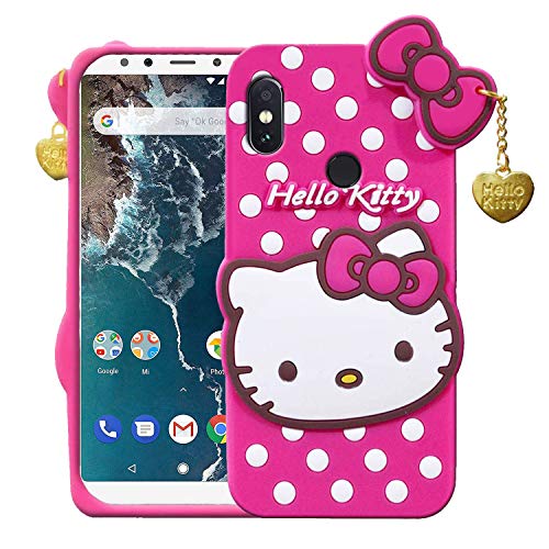 Image of Unirock Hello Kitty Back Case Cover for MiA2| 3D Cute Hello Kitty Case |Soft Silicone Rubber Back Cover with Pendant Kitty Cover for MiA2 (Pink)