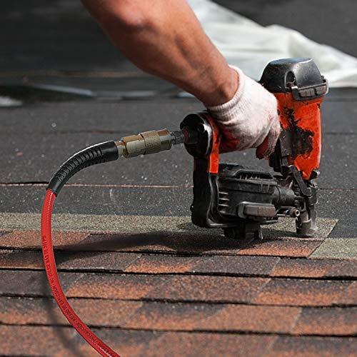 Hromee 1/4-Inch X 50 Feet Polyurethane Air Hose With Bend Restrictors Pu Compressor Hose With 1/4" Industrial Quick Coupler And Plug Kit, Red #TOP1