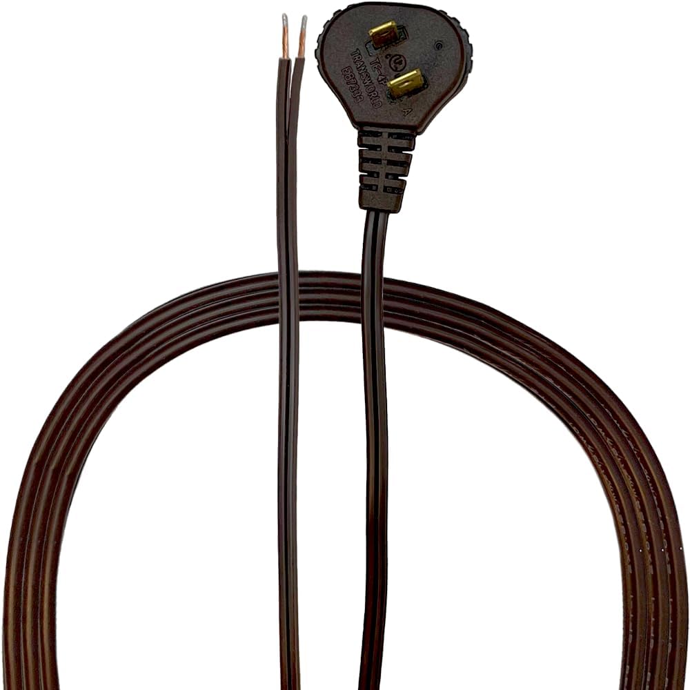 Royal Designs Lamp Cord Flat Plug, Stripped Ends Ready for Wiring, 8 ft long, White, SPT-2 UL Listed