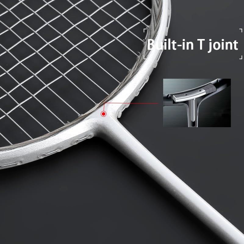Badminton Set Racchette da Badminton Professionali in Carbonio, Racchetta Super Leggera 5U con Corde in Fibra di