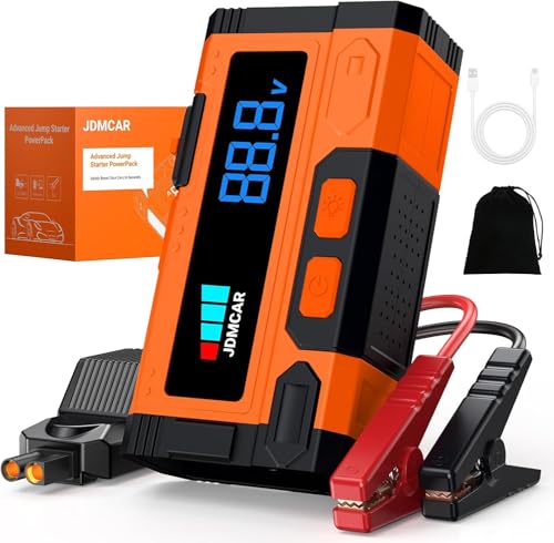 JDMCAR Starthilfe Powerbank für Pkw - 6000A 12V Auto Starthilfe Powerbank, Jumper Starter Powerbank mit LCD Bildschirm&LED Taschenlampe, Autobatterie Booster,für bis zu 9L Benzin & 8.5L Diesel-Upgrade