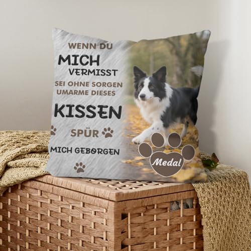 Umitive Personalisiertes Hundekissen - Individuelles Foto & Name Kissenbezug zur Erinnerung an verstorbene Haustiere - Trostspender für Trauernde (Style C)