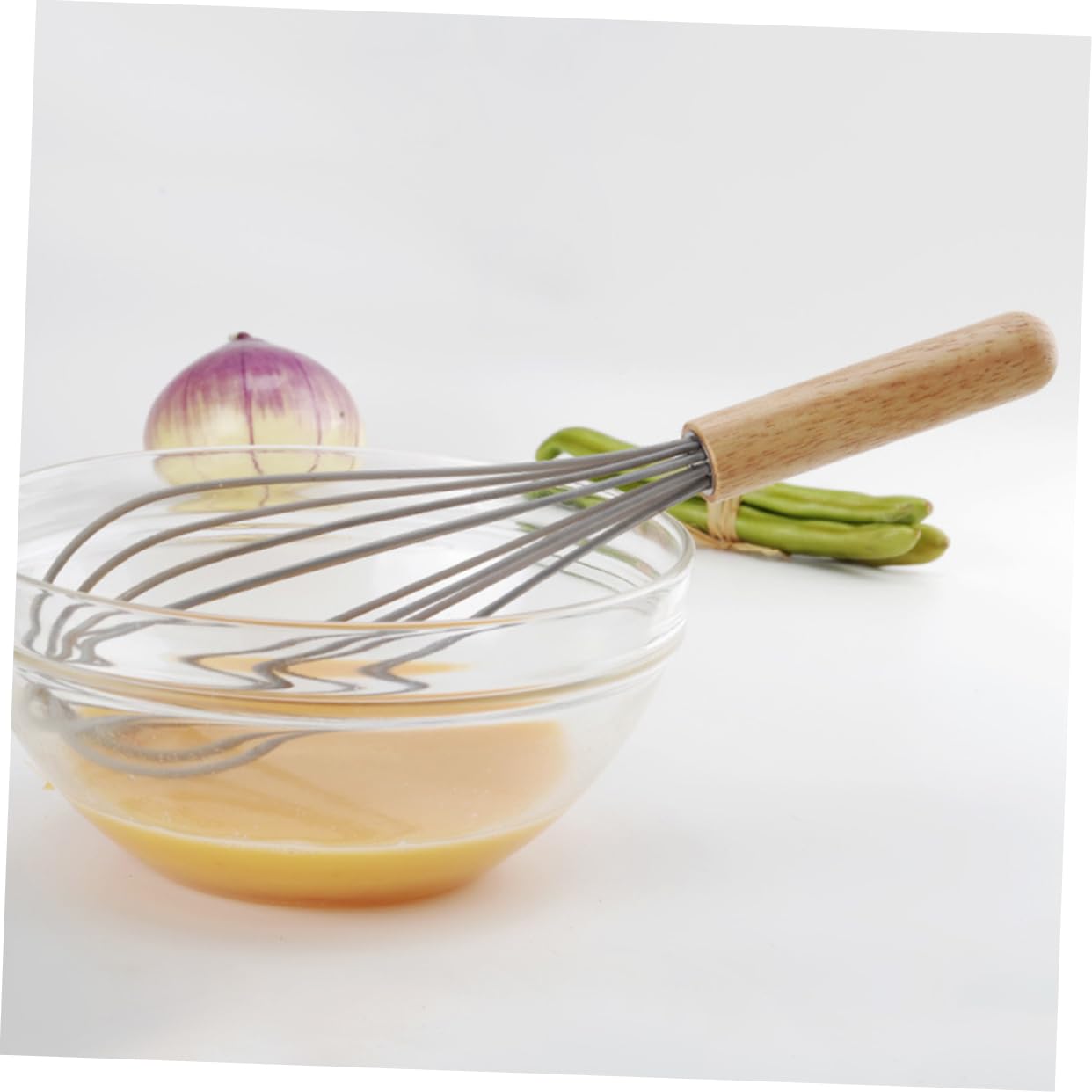Mikinona 4pcs Wooden Handle Beater and Whisk Ergonomic Kitchen Gadget for Mixing Eggs Cream and for Baking and Cooking Non- Grip