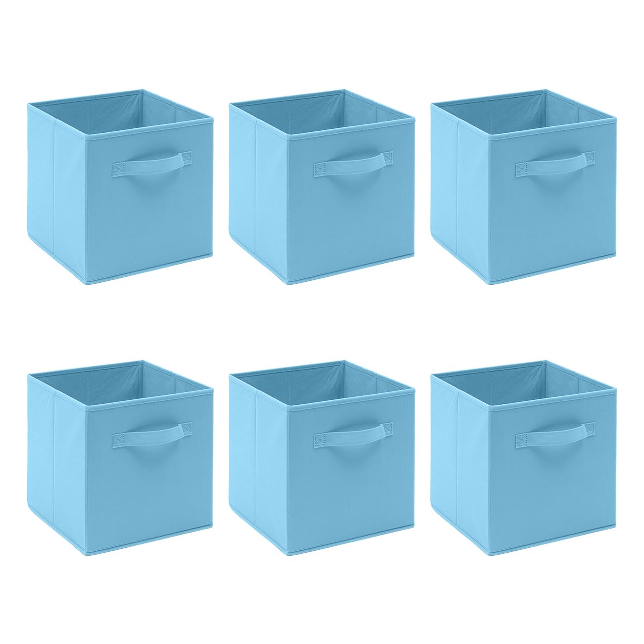 BOJU 6pcs Foldable Canvas Storage Box Blue Fabric Unit Storage Cube Basket Bin for Kids Toy Nursery Clothes Wardrobe