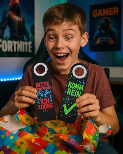Bitte Nicht Stören Schild für Jungen 11 12 13 Jahre - 2er Set mit Metallverstärkung, Klettstoff - Coole Geschenkidee für Teenager, Jugendzimmer Deko & Gaming Zimmer Accessoire