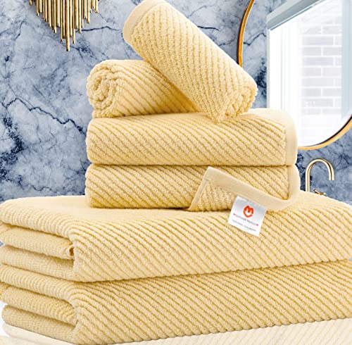 Voova & Movas Towels For Bathroom,6 Pieces Gift Set,100% Cotton | Large | Soft | Quick Dry, 2 Bath Towels 30×56Inch, 2 Hand Towels 18×28, 2 Wash Cloths 13×13,Dorm Room Essentials, Yellow | Lemon #TOP15