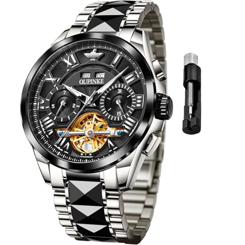 Image of OUPINKE Watches for Men Automatic Skeleton Self Winding Dress Wrist WatchBusiness Waterproof Luminous Tungsten