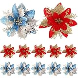 🌸[MATERIALES DE ALTA CALIDAD] Estas flores navideñas están hechas de materiales de alta calidad, duraderas, no fáciles de desvanecer, no fáciles de romper, la apariencia es realista, la apariencia y la sensación son como flores reales y se pueden usar para mucho tiempo.