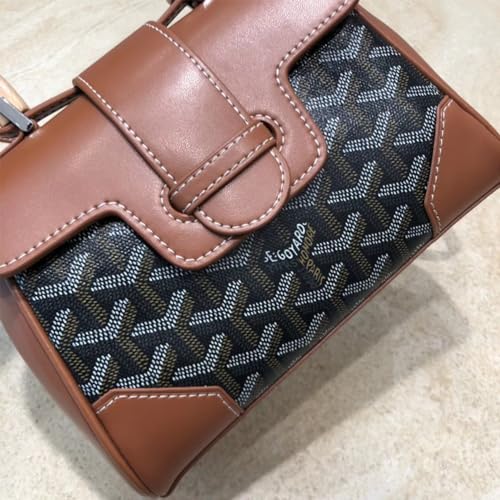 Image of HIONRE Genuine Cowhide Leather Tote Bag For Women Crossbody Bags Satchel Wood Top-Handle Bag Gift for Lady