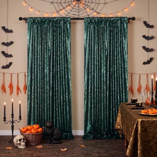Image of Green Sequin Backdrop Curtains,6 Panels 2FTx8FT Curtain Backdrop for Party | Sequin Fabric Glitter Party Backdrop Shimmer Party Decorations for Christmas Wedding Birthday Anniversary Photo Booth Decor