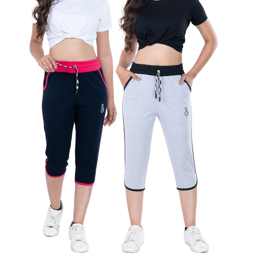 styleaone by 3/4 Comfortable Activewear Lounge Sports with Two Side Pockets and Comfortable Elasticated Waistband and Drawstring for Women Capri (Pack of 2)-picture-13