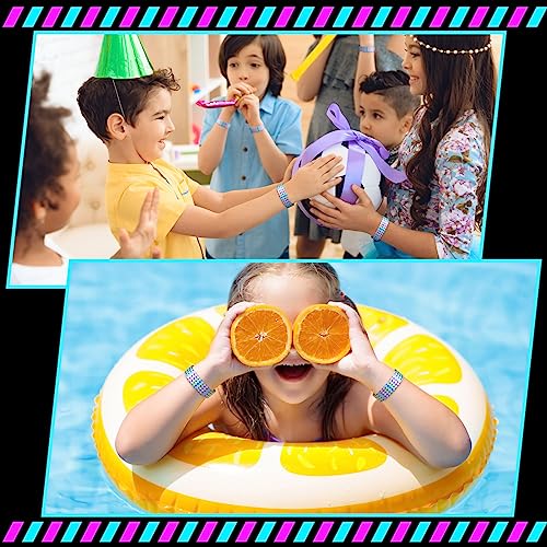 500 Pack Holographic Plastic Wristbands Paper Wrist Bands Waterproof Wristbands for Events Neon Wristbands for Water Parks Concerts Festivals Party Conferences Security Admission
