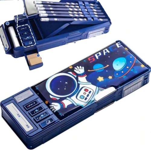 Image of Storio Space Password Lock Double Sided Compass Box for Kids, Pencil Box for Kids Boy & Girl, Aesthetic Stationary Items, Space Astronaut Theme Pencil Case Return Gifts for Kids (Pack of 2)