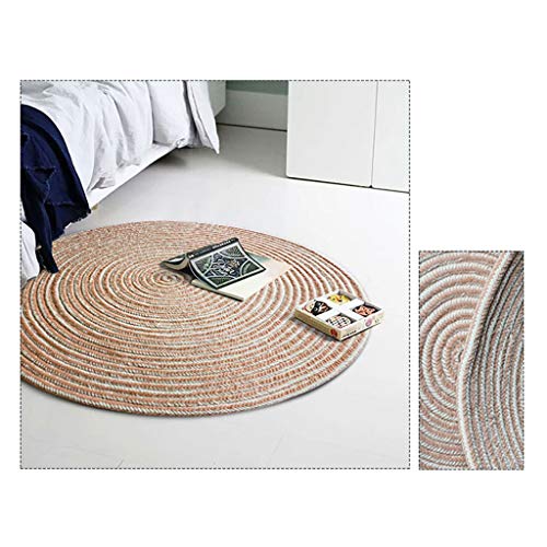 Tapis salon rond multicolore tressé coton beige de sol 60cm
