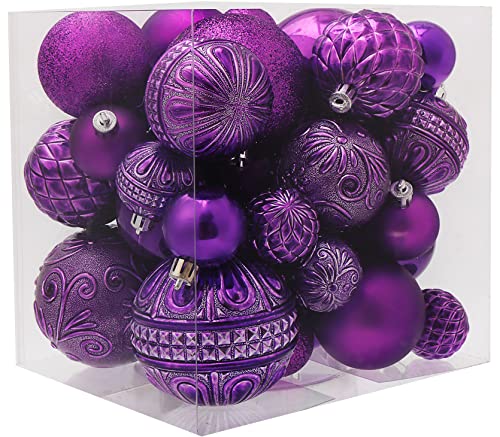 Adornos de bola de Navidad morada, decoraciones para árbol de Navidad con cuerda para colgar, juego de 36 adornos de Navidad inastillables con 6 estilos en 3...