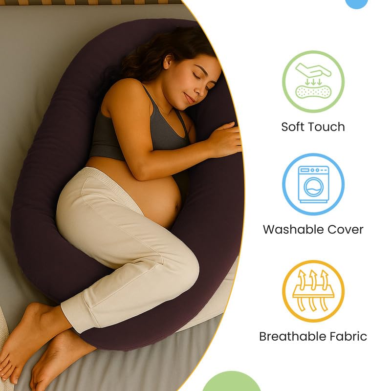 Image of Pregnancy Pillow for Women | Maternity Pillow for Pregnant Women & Newborn Feeding | Full Body Support for Back, Hips, Legs & Belly | Ergonomic Design | Polycotton Cover | Dark Brown