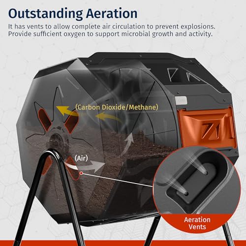 Image of East Oak Compost Tumbler Outdoor, 43-Gallon Tumbling Compost Bin with 2 Sliding Orange Doors & Aeration System, Tumbling Rotating Composter Bin for Kitchen, Garden, Yard,