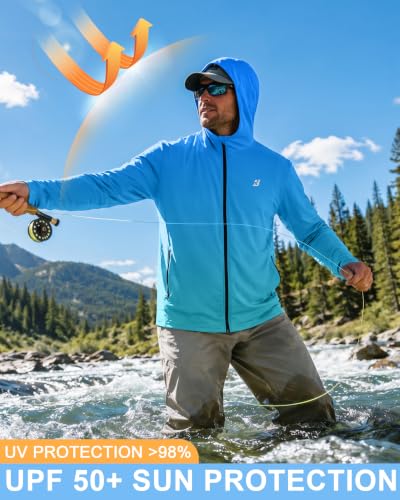 Image of Roadbox Men's UPF 50+ Zip Up Sun Hoodie, UV Protection Lightweight Jacket